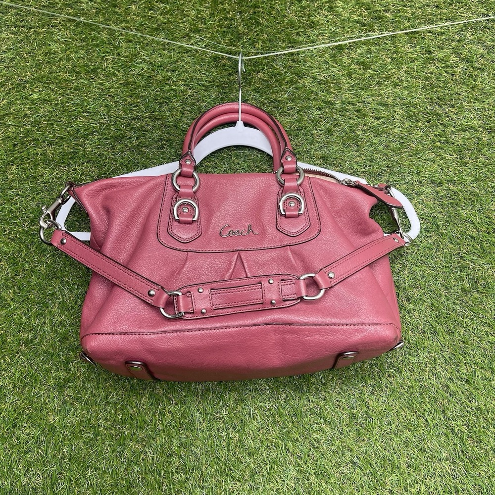 COACH Ashley Pink Full Grain Leather Satchel Handbag F15445 Shoulder Purse